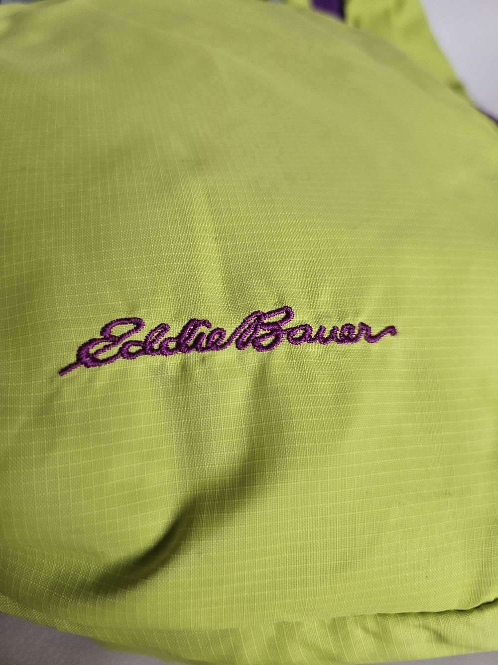 Eddie Bauer Lime Green Sling Backpack with Purple Accents - Picture 2 of 11